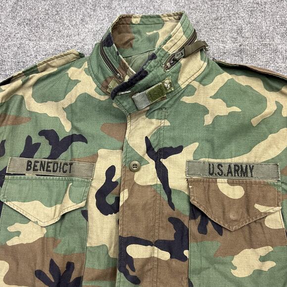 Vintage US Army M65 Field Jacket Mens Large Short Woodland Camo Cold Weather 90s - Picture 3 of 9